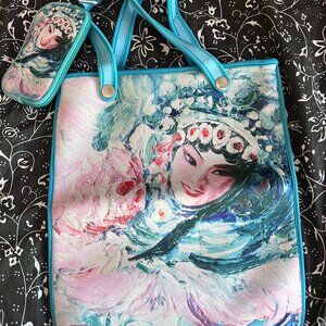 Peking Opera Print Tote Bag with Matching Glasses Case